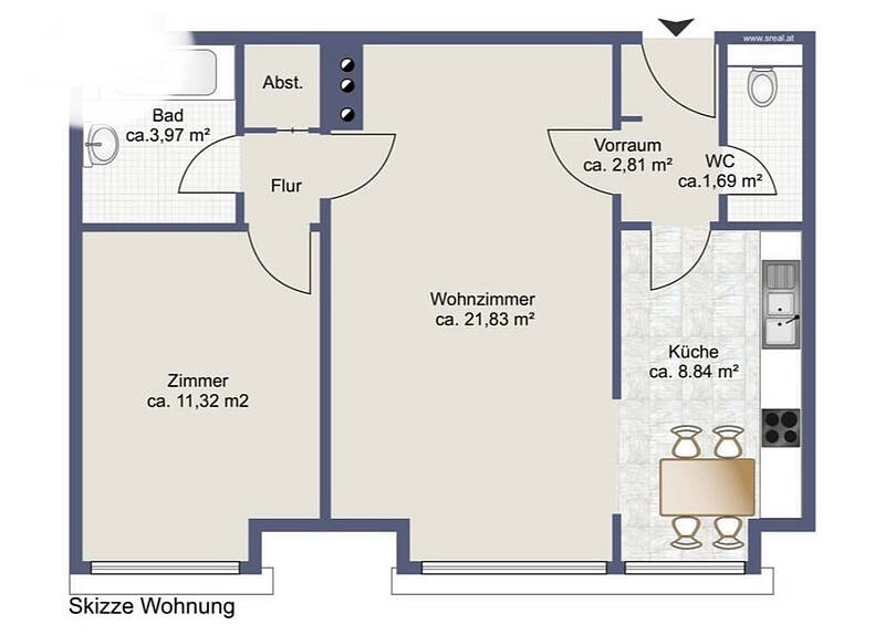 52m2 Wohnung komplett möbliert Nähe KPH Stebersdorf und VETMED